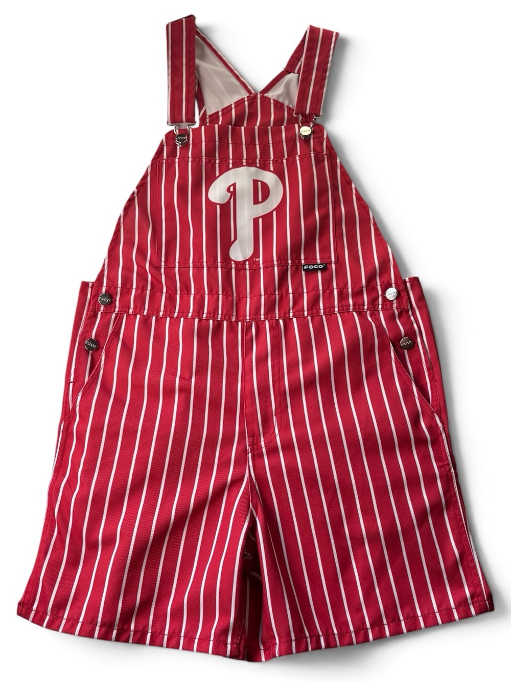 FOCO Philadelphia Phillies Pinstripe Bib Overalls Mens M Shortalls MLB Fan Gear